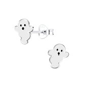 Joy|S - Zilveren spook oorbellen - 7 x 8 mm - wit - halloween oorknoppen