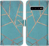 Samsung Galaxy S10 Hoesje Met Pasjeshouder - iMoshion Design Softcase Bookcase - Goud / Meerkleurig / Blauw / Blue Graphic