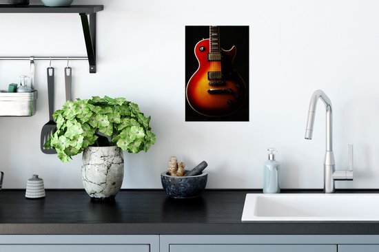 Poster 20x30 cm - Een roodkleurige elektrische gitaar - Posters - Kamer decoratie - Wanddecoratie woonkamer - Muurdecoratie slaapkamer