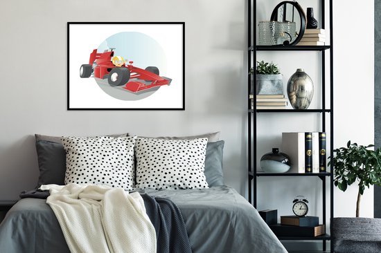 Fotolijst incl. Poster - Een illustratie van een jongetje die in een Formule 1 wagen rijdt - 80x60 cm - Posterlijst