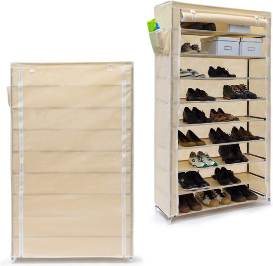 Relaxdays 2 x étagère à chaussures VALENTIN - 9 étages - armoire à poussière - armoire à chaussures - étagère - beige