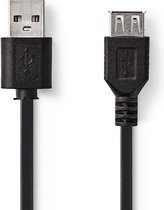 USB-Kabel | USB 2.0 | USB-A Male | USB-A Female | 480 Mbps | Vernikkeld | 2.00 m | Rond | PVC | Zwart | Label