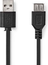 USB-Kabel | USB 2.0 | USB-A Male | USB-A Female | 480 Mbps | Vernikkeld | 2.00 m | Rond | PVC | Zwart | Polybag
