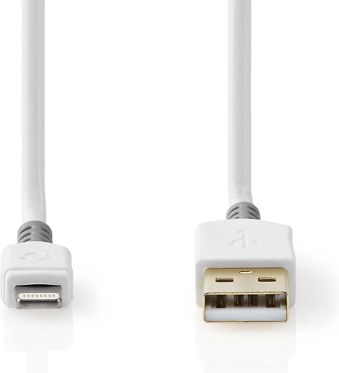 Nedis USB-Kabel | USB 2.0 | Apple Lightning 8-Pins | USB-A Male | 480 Mbps | Verguld | 3.00 m | Rond | PVC | Grijs / Wit | Doos