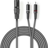 Nedis Gebalanceerde Audiokabel | XLR 3-Pins Male | 2x RCA Male | Vernikkeld | 3.00 m | Rond | PVC | Donkergrijs | Kartonnen Sleeve