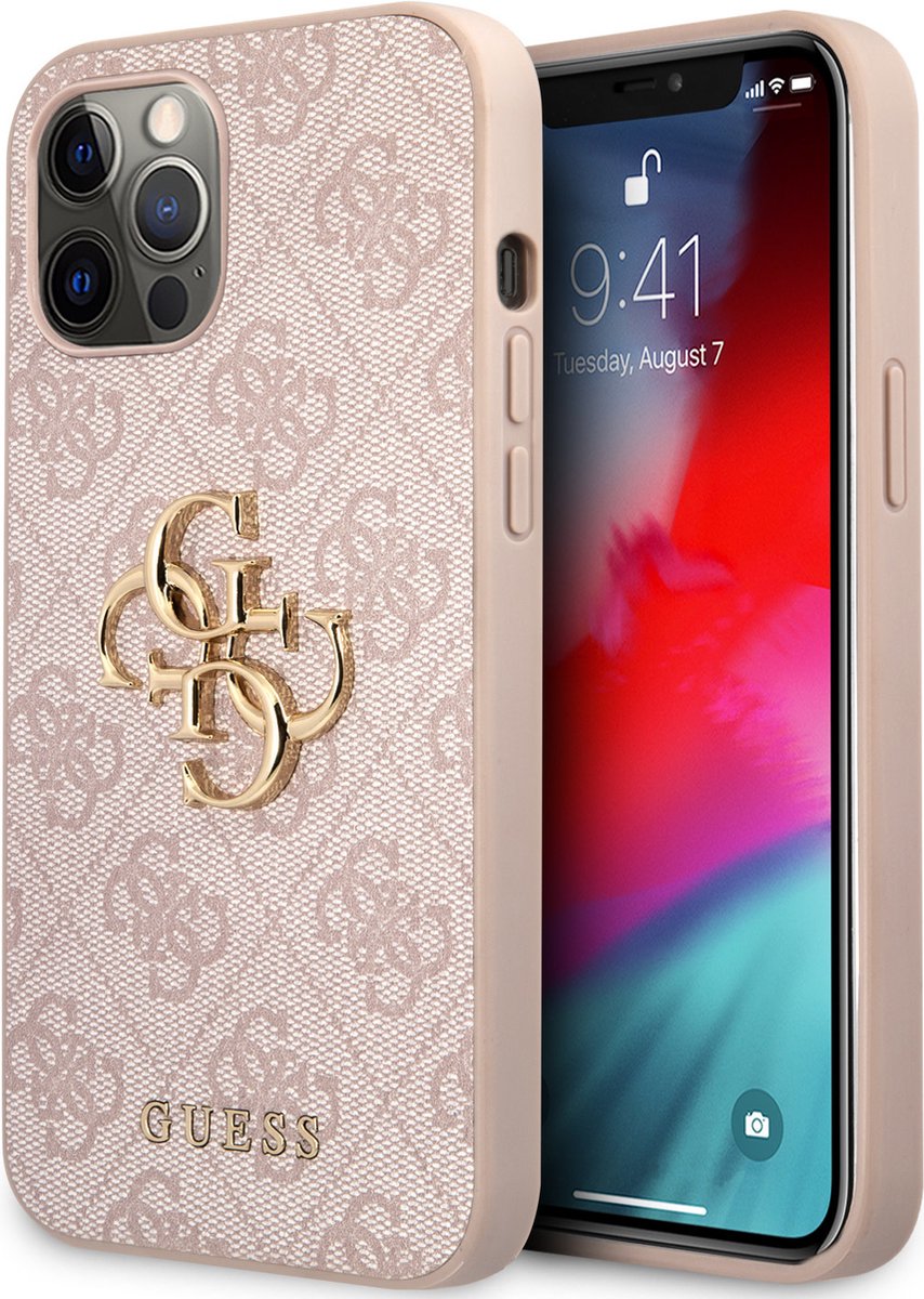 Roze hoesje van Guess - TPU Backcover - geschikt voor iPhone 12 Pro Max - 4G - Big Metal Logo