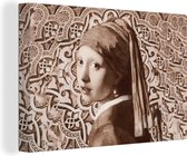 Peinture sur Toile Fille à la Boucle d'Oreille Perle - Johannes Vermeer - Marron - 90x60 cm - Décoration murale