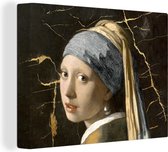 Canvas Schilderij Meisje met de parel - Goud - Marmer - 80x60 cm - Wanddecoratie