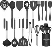 Umite Chef keukengerei set, 15-delig, siliconen, hittebestendig, antiaanbaklaag, BPA-vrij, roestvrijstalen handvat, spatel, lepel, tang, garde, kookgerei