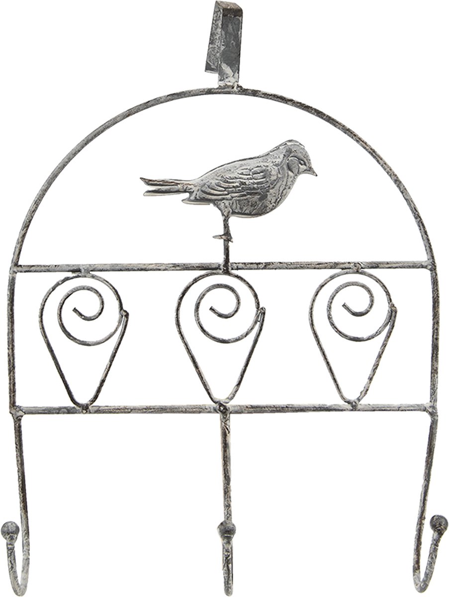 Clayre & Eef Wandkapstok 3 haken Vogel 24x7x32 cm Grijs Ijzer