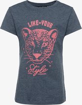 TwoDay meisjes T-shirt met tijgerkop - Blauw - Maat 146/152