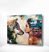 Painting Expert® Schilderen op nummer Volwassenen - Schilderen op nummer Kinderen - Vrouw en Wolf - 40x50cm - Exclusief Lijst (24 kleurtjes)