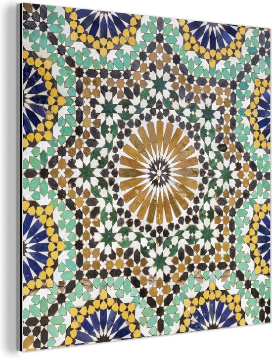 Wanddecoratie Metaal - Aluminium Schilderij Industrieel - Een close up van een Marokkaanse mozaïek - 20x20 cm - Dibond - Foto op aluminium - Industriële muurdecoratie - Voor de woonkamer/slaapkamer