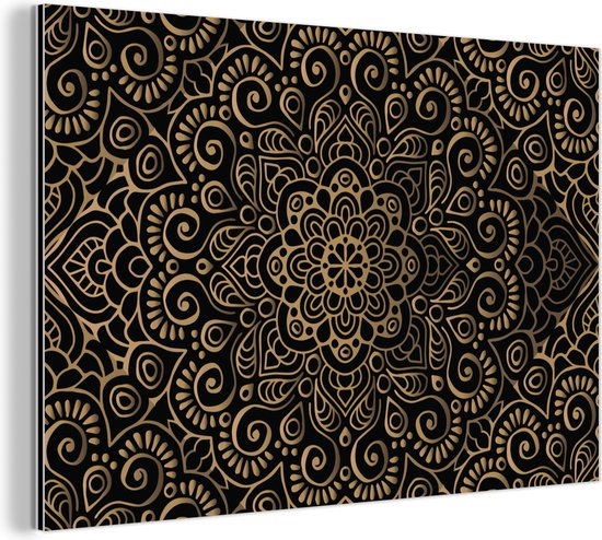 Décoration murale Métal - Peinture Aluminium Industriel - Motif doré sur fond noir - 150x100 cm - Dibond - Photo sur aluminium - Décoration murale industrielle - Pour le salon/chambre