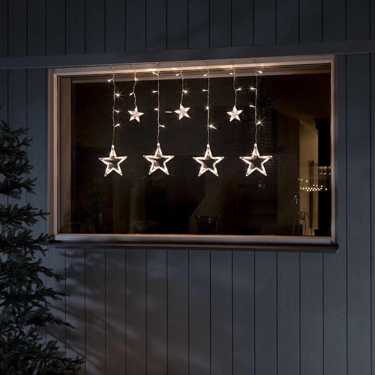 Lichtgordijn voor buiten - 7 sterren - Extra warm wit - 0.9 meter - 77 LEDs - Kerstverlichting - Raamverlichting – foto 4
