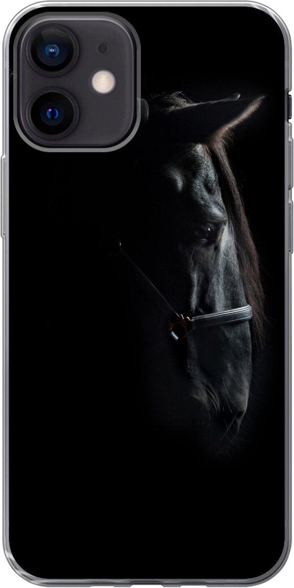 Telefoonhoesje Geschikt voor iPhone 12 hoesje - Paard - Licht - Zwart - Siliconen Telefoonhoesje Telefoonhoesje