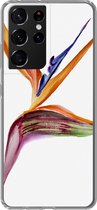 Geschikt voor Samsung Galaxy S21 Ultra hoesje - Strelitzia - Aquarel - Bloemen - Siliconen Telefoonhoesje
