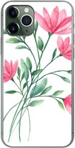 iPhone 11 Pro hoesje - Bloemen - Waterverf - Roze - Siliconen Telefoonhoesje