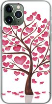 Geschikt voor iPhone 11 Pro hoesje - Een illustratie van een boom met hartjes - Siliconen Telefoonhoesje
