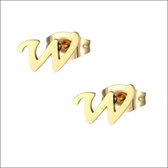 Aramat jewels ® - Oorbellen letter w zweerknopjes goudkleurig chirurgisch staal 8x10mm