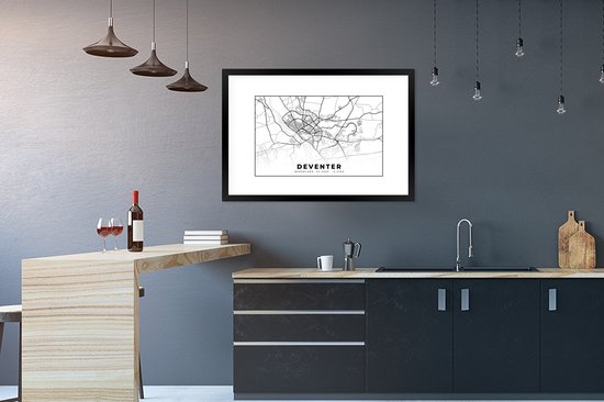 Affiche avec cadre Plan de la ville - Deventer - Pays- Nederland - 90x60 cm