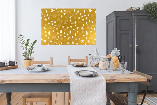 Poster Kerst - Goud - Patroon - 120x80 cm - Kerstmis Decoratie - Kerstversiering - Kerstdecoratie Woonkamer - Kerstversiering - Kerstdecoratie voor binnen - Kerstmis