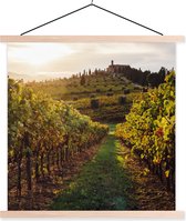 Posterhanger incl. Poster 120x120 cm - Schoolplaat - Toscane - Landschap - Wijngaarden - Textielposter - Blanke latten