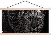 Posterhanger incl. Poster 150x75 cm - Schoolplaat - Luipaard - Zwart - Wit - Textielposter - Blanke latten