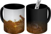 Magische Mok - Foto op Warmte Mok - Giraffe - Safari - Zonsondergang - 350 ML