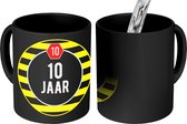 Magische Mok - Foto op Warmte Mokken - Koffiemok - Jubileum - 10 Jaar - Zwart - Geel - Magic Mok - Beker - 350 ML - Theemok