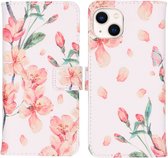 iMoshion Design Softcase Book Case iPhone 13 hoesje - Blossom White