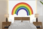 Behang - Fotobehang een regenboog met wolken en regenboog druppels - Breedte 260 cm x hoogte 260 cm
