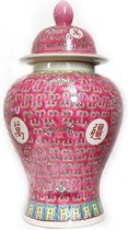 Fine Asianliving Chinese Gemberpot Roze Porselein Handgeschilderd Wan Shou Wu Jiang Langleven D20xH35cm