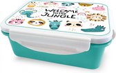 broodtrommel jungle 16 x 12 x 6,5 cm blauw/wit