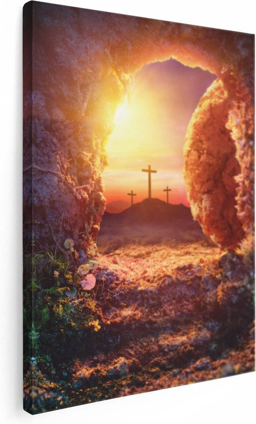 Artaza Canvas Schilderij Kruisiging bij Zonsopgang - Opstanding Jezus - 30x40 - Klein - Foto Op Canvas - Canvas Print