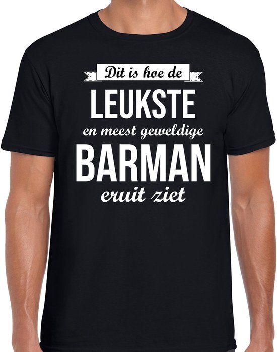 Dit is hoe de leukste en meest geweldige barman eruit ziet cadeau t-shirt - zwart voor heren - beroepen shirt M