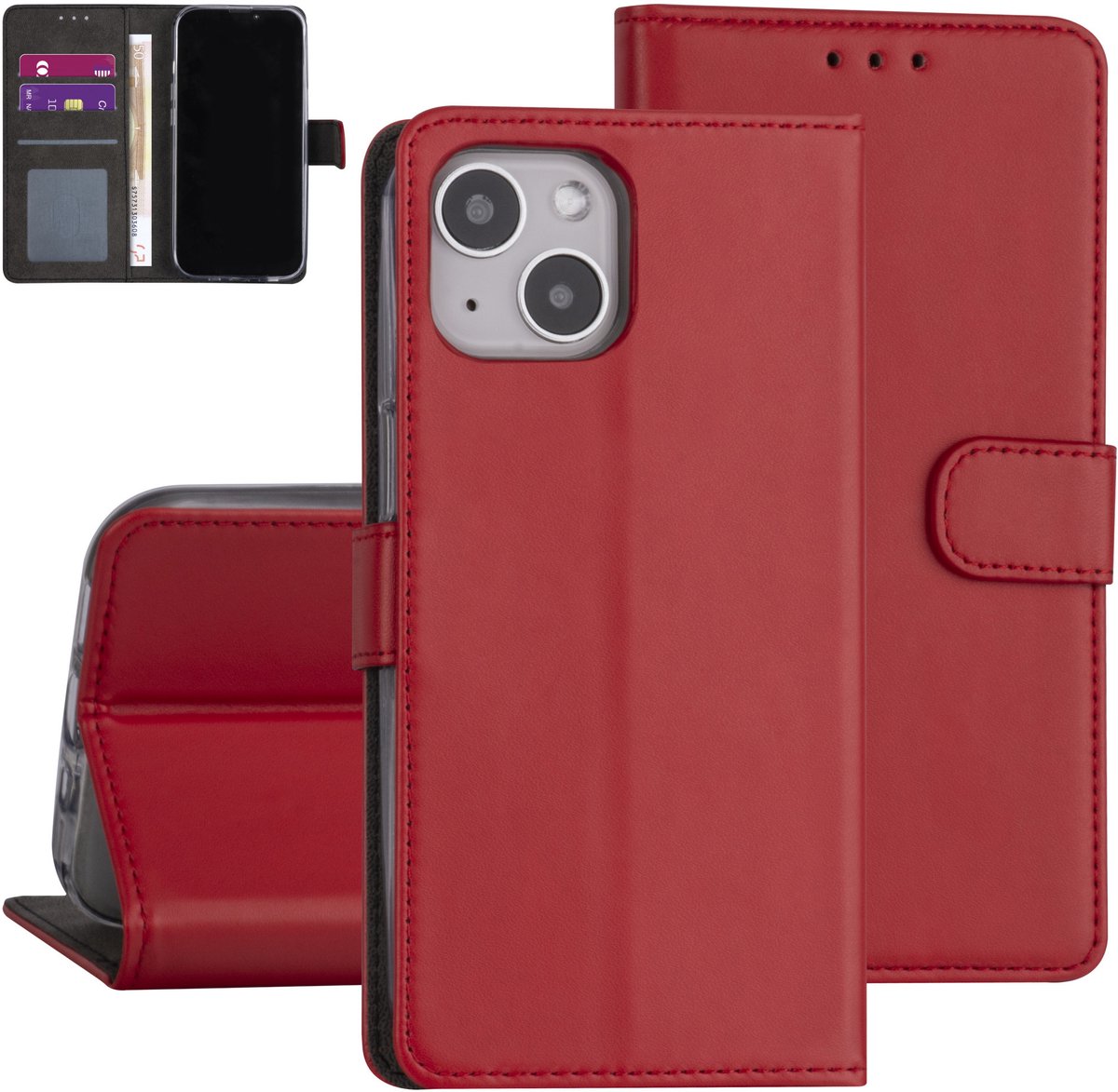 Rood hoesje voor iPhone 13 - Booktype - Pasjeshouder - Magneetsluiting