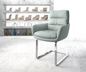 Gestoffeerde-stoel Abelia-Flex met armleuning sledemodel vlak chrom stripes mint