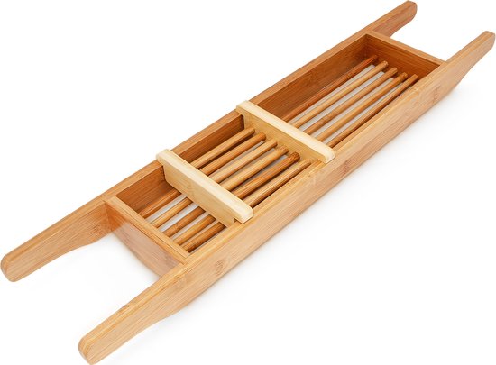 relaxdays Support de bain / étagère de bain - Bois de bambou - Etagère en bois / étagère de bain - 69x6,5x14 cm.