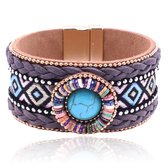 Leren dames armband multicolor met magneetsluiting en Turkoois