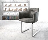 Gestoffeerde-stoel Elda-Flex met armleuning sledemodel vlak roestvrij staal grijs vintage