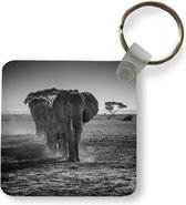 Sleutelhanger - Olifant - Vlakte - Dieren - Zwart - Wit - Plastic - Rond - Uitdeelcadeautjes