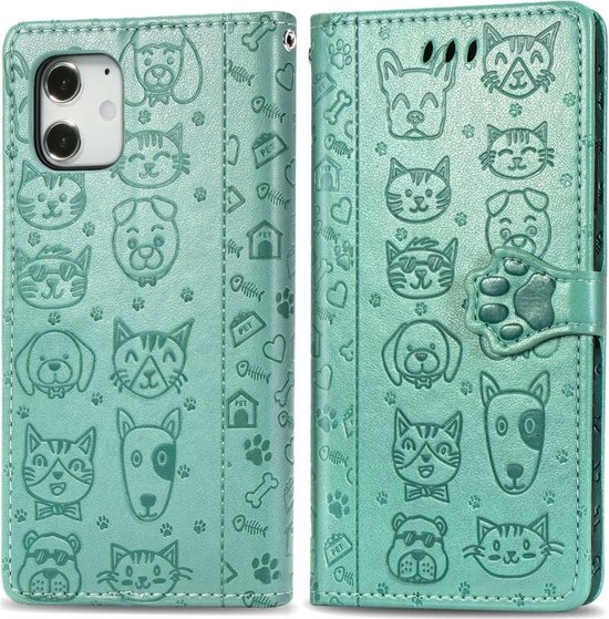Mobiq - Emossed Animal Wallet Hoesje iPhone 12 Pro Max - Groen