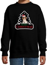 Dieren kersttrui spaniel zwart kinderen - Foute honden kerstsweater jongen/ meisjes - Kerst outfit dieren liefhebber 7-8 jaar (122/128)