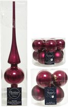 Compleet glazen kerstballen pakket framboos roze glans/mat 32x stuks met piek glans - 20x 6 cm - 12x 8 cm