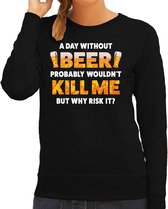 Apres ski sweater A day without beer zwart  dames - Wintersport trui - Foute apres ski outfit/ kleding L