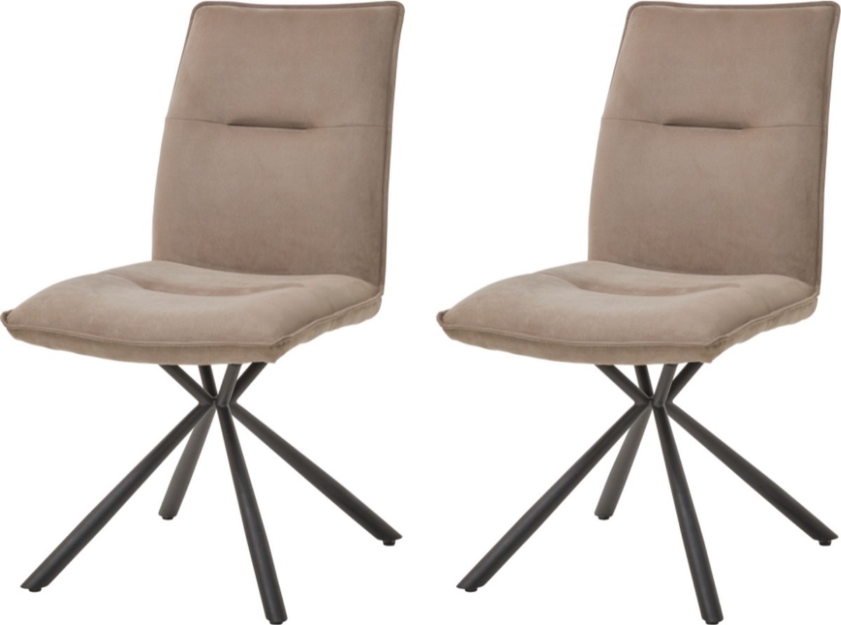 WAYS. – Stoffen eetkamerstoelen – Bruin – Modern design - Stevige metalen vierpoot – 2 stuks
