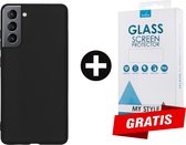 Siliconen Backcover Hoesje Samsung Galaxy S21 Zwart - Gratis Screen Protector - Telefoonhoesje - Smartphonehoesje