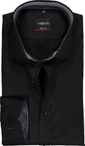 VENTI body fit overhemd - zwart twill (contrast) - Strijkvriendelijk - Boordmaat: 38