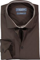 Ledub overhemd modern fit overhemd - stretch - donker bruin (contrast) - Strijkvriendelijk - Boordmaat: 40
